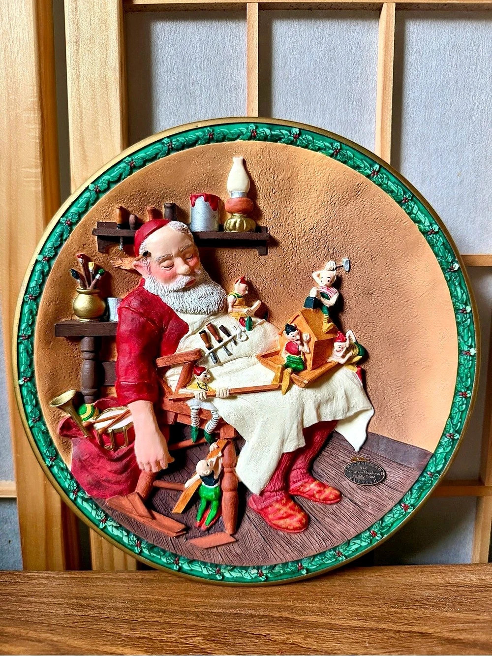 Vintage Norman Rockwell”While Santa Slumbers”3D Collector Plate 1993 Collectible